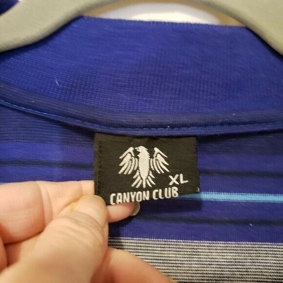 Canyon Club Mens Sz XL Blue White Striped Short Sleeve Polo Shirt - Picture 3 of 8